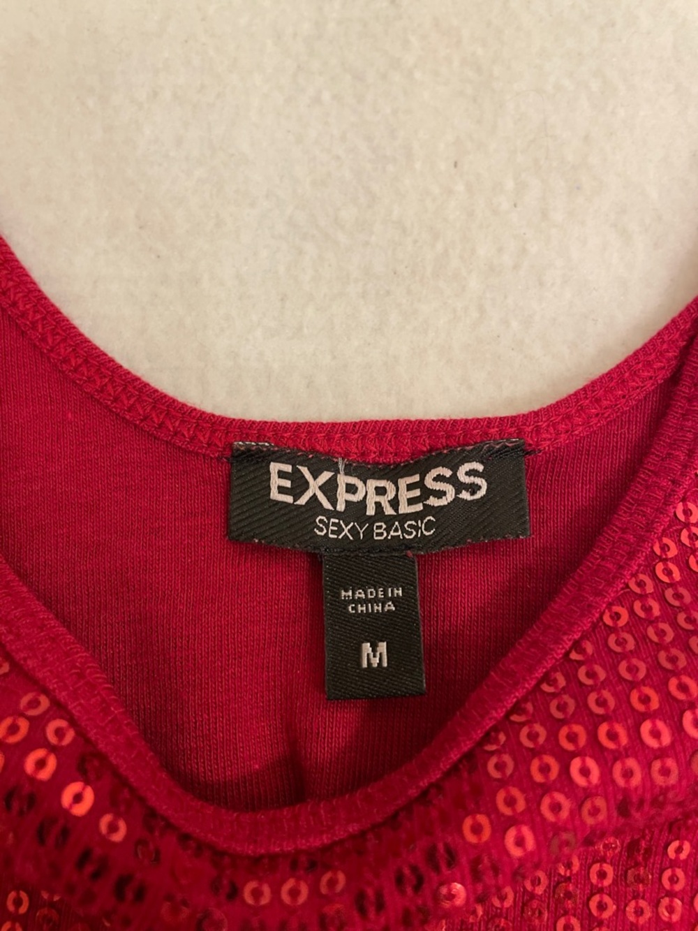 Express Red Sequin Tank Top - Picture 3 of 6